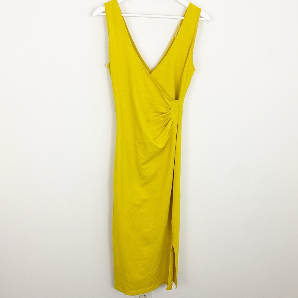 NWOT Nation LTD size S Yellow Ruched Sheath Sleeveless Cotton Midi Dress V-Neck